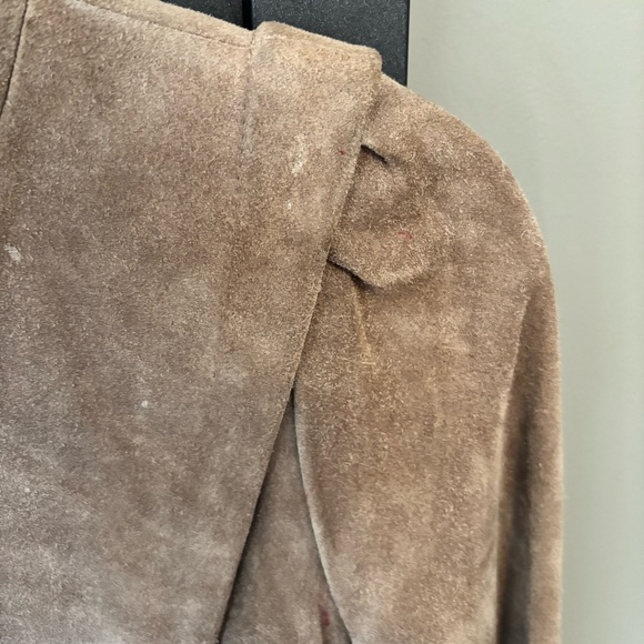 Vintage Le Soleil Suede Jacket Tan Puff Shoulder 80s Cropped Button Front - Picture 3 of 12